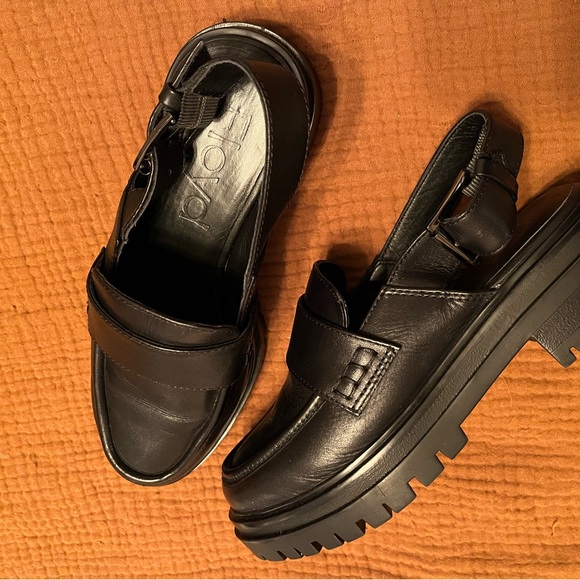 Floyd Black Leather chunky Loafers sling back - Picture 4 of 4